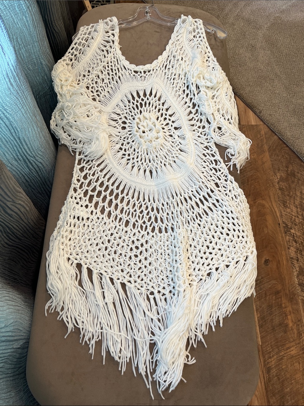 Cupshe White Off-the-Shoulder Crochet Fringe Sweater